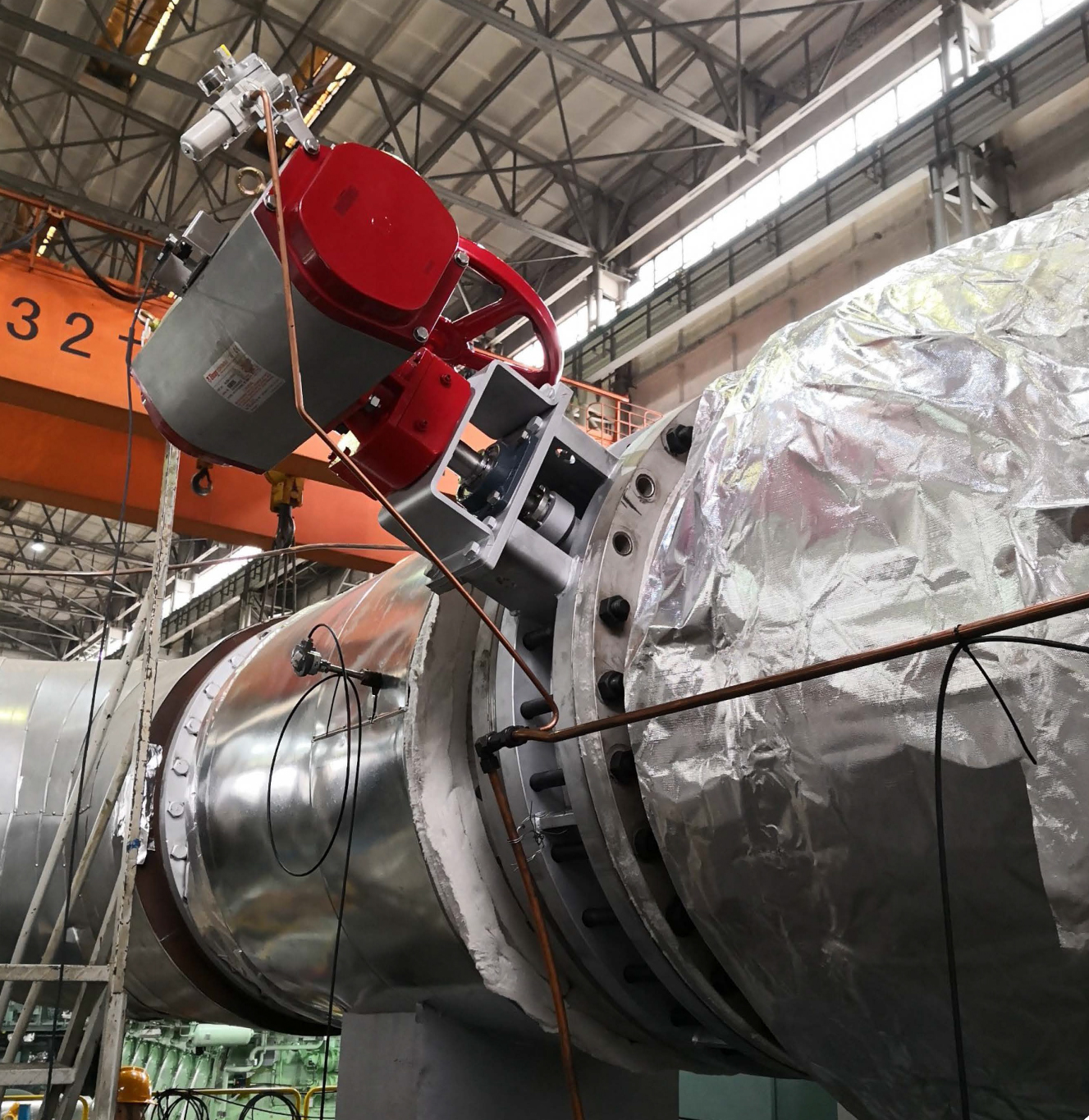Industrial butterfly damper installed in process piping