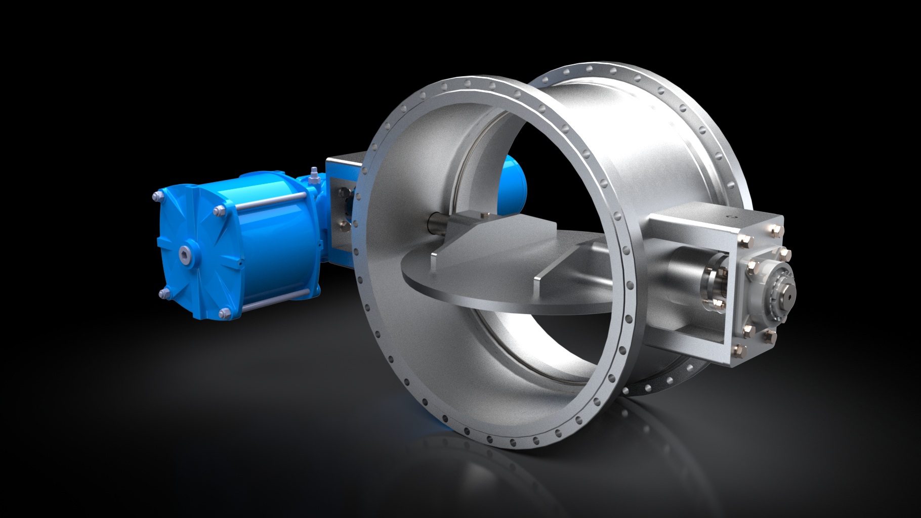 3D pneumatic eccentric damper equipped with a pneumatic actuator bubble level leakage suitable for high temperature flue gas and industrial exhaust duct control